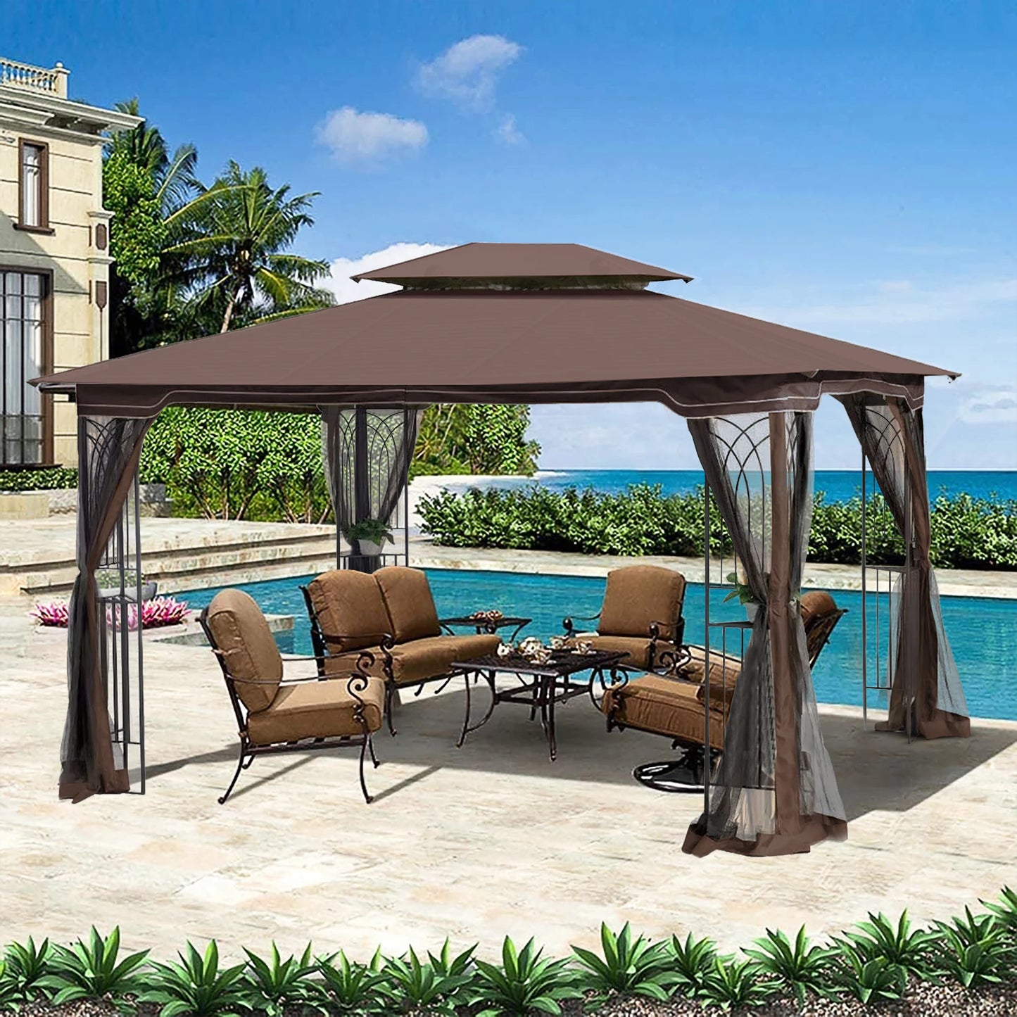 13x10 Outdoor Patio Gazebo Canopy Tent With Ventilated Double Roof And Mosquito net