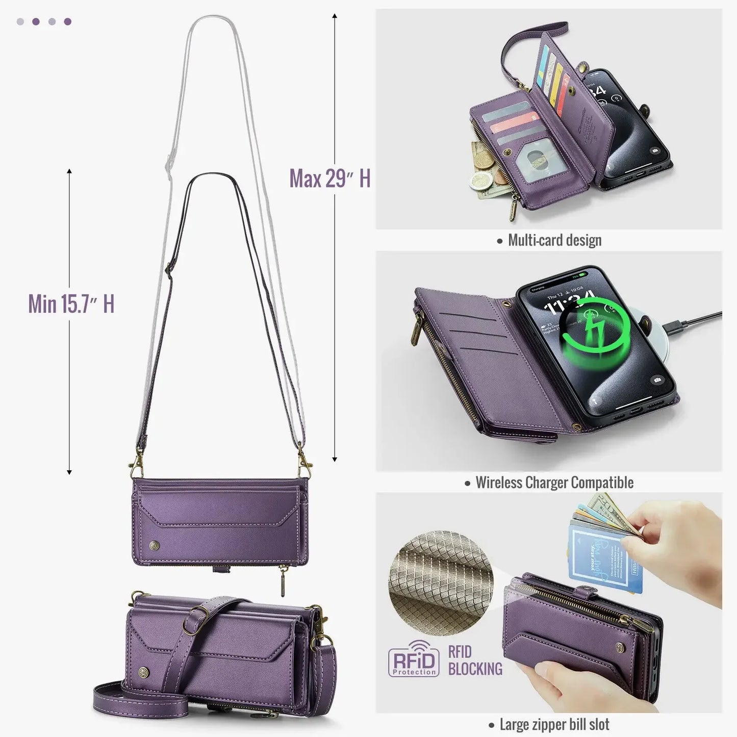 Crossbody for iPhone 16 15 14 13 12 11 Pro Max XS XR SE Case Wallet Card Holder
