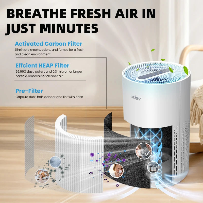 Air Purifier H13 True HEPA Filter for Home Allergies and Pets Hair, Smokers in Bedroom
