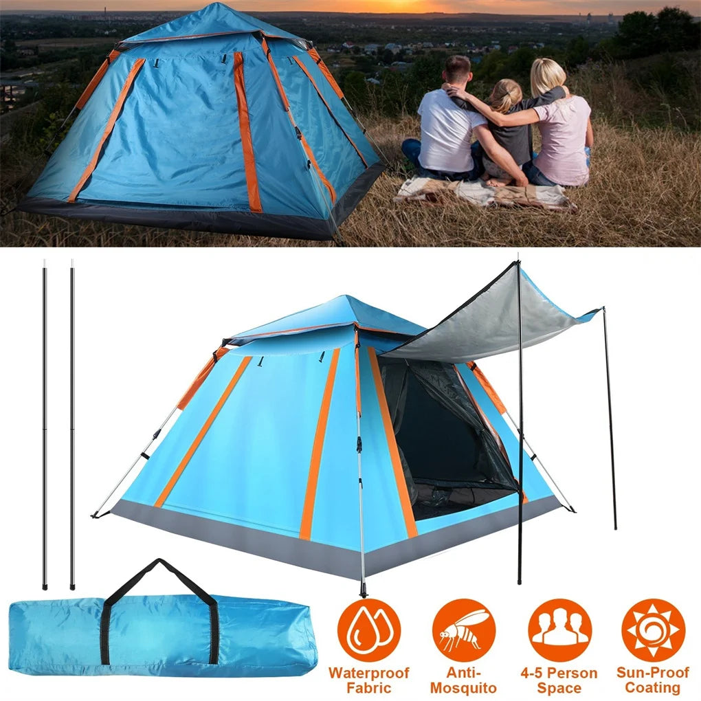4-5 Person Pop-Up Camping Tent, Instant Setup Family Tent with 2 Mosquito Nets