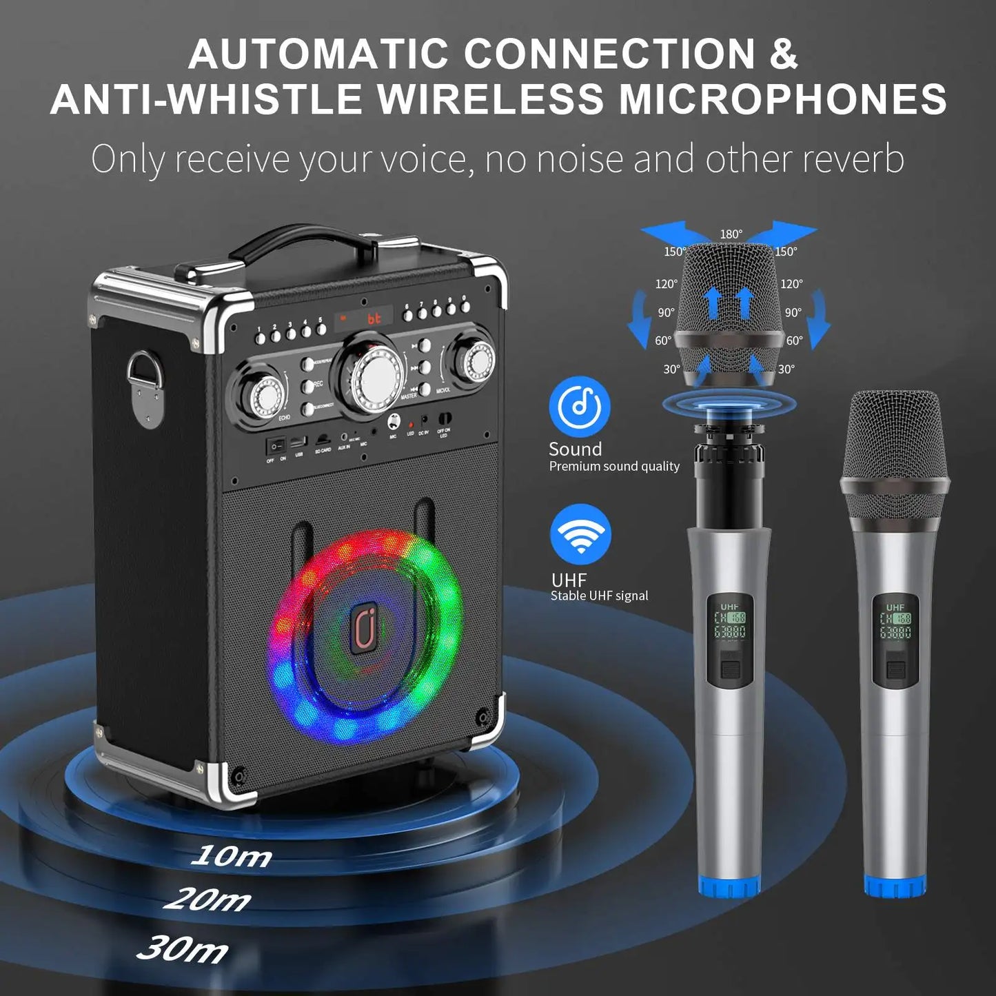 Karaoke Machine with 3 Mics&DJ Disco Ball Light, Portable Bluetooth
