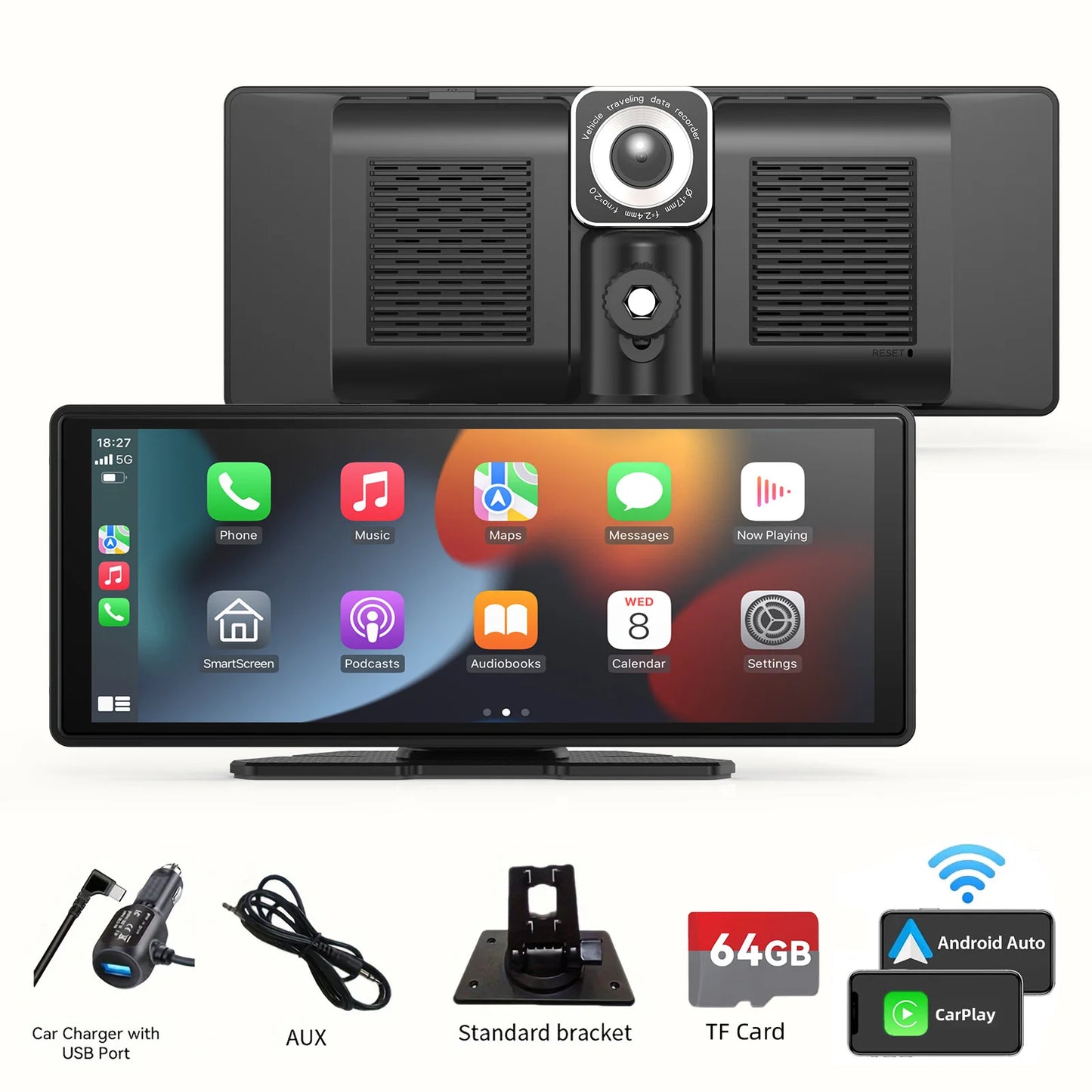 Portable Wireless Carplay Car Stereo, 10.26" inch HD Touchscreen