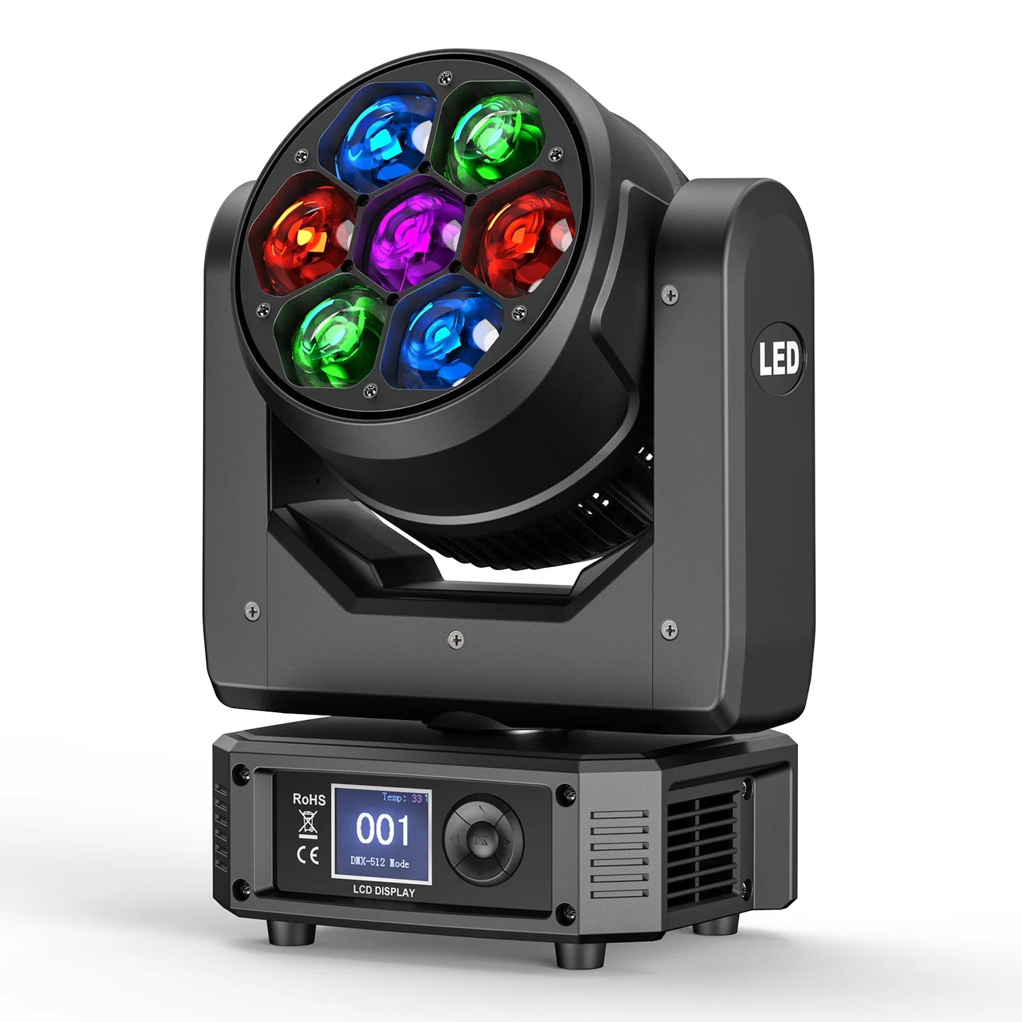 Yiflamefly 300W Wash Beam Moving Head Light 7X25W  Zoom Stage Lights  Light For Christmas wedding Party