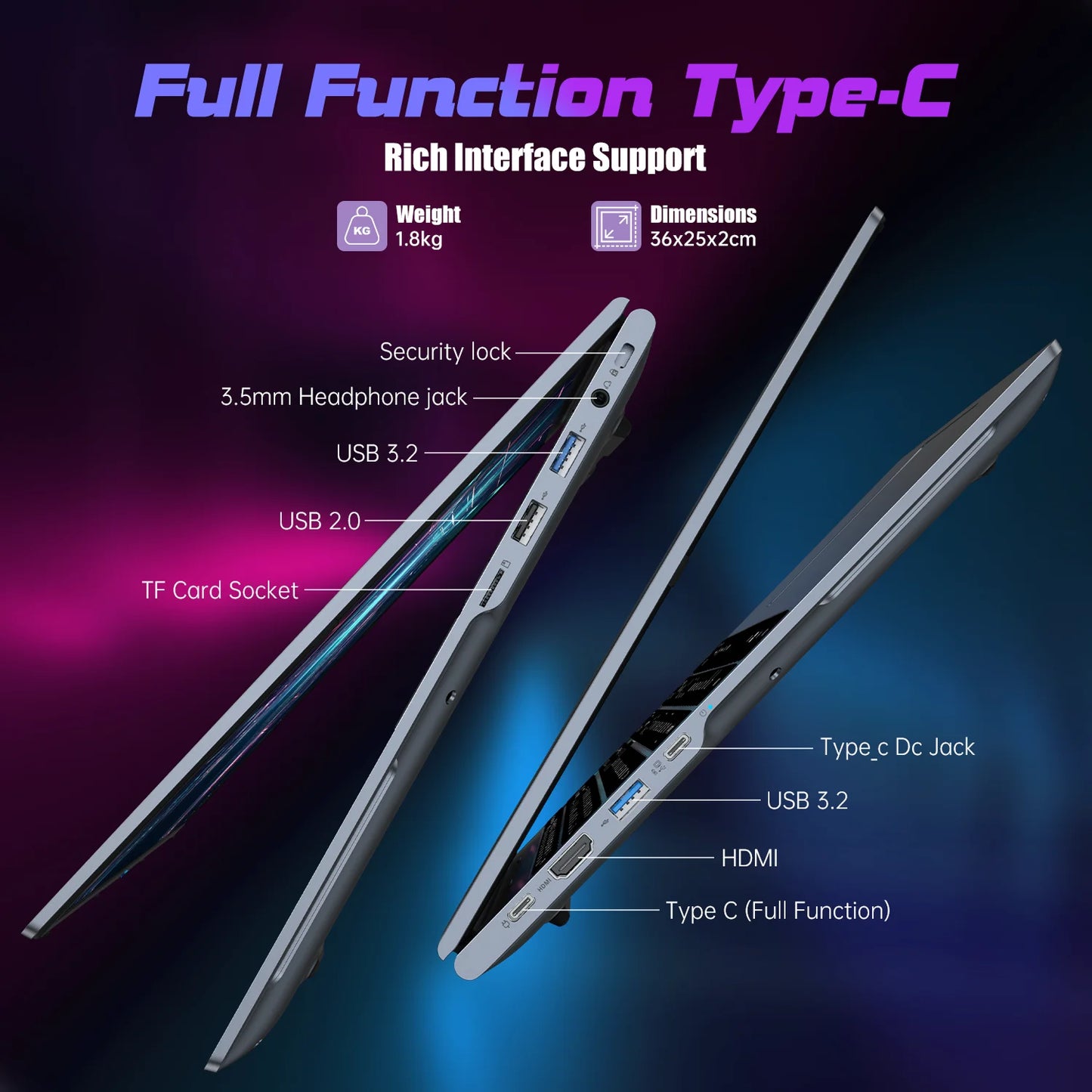 16.1" Ultra Slim 4400MAH Laptop 16GB LPDDR5 Ram 512GB Rom Windows 11Pro