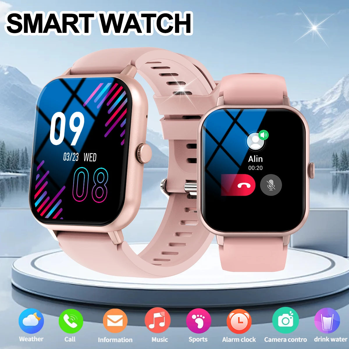 Smart watch with multiple sports modes, wireless calls, weather forecast,
