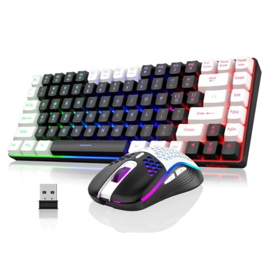 K84 Wireless Keyboard and Mouse Combo, Rainbow Backlit Rechargeable Battery, 75% Layout TKL Ultra Compact Gaming Keyboard and L