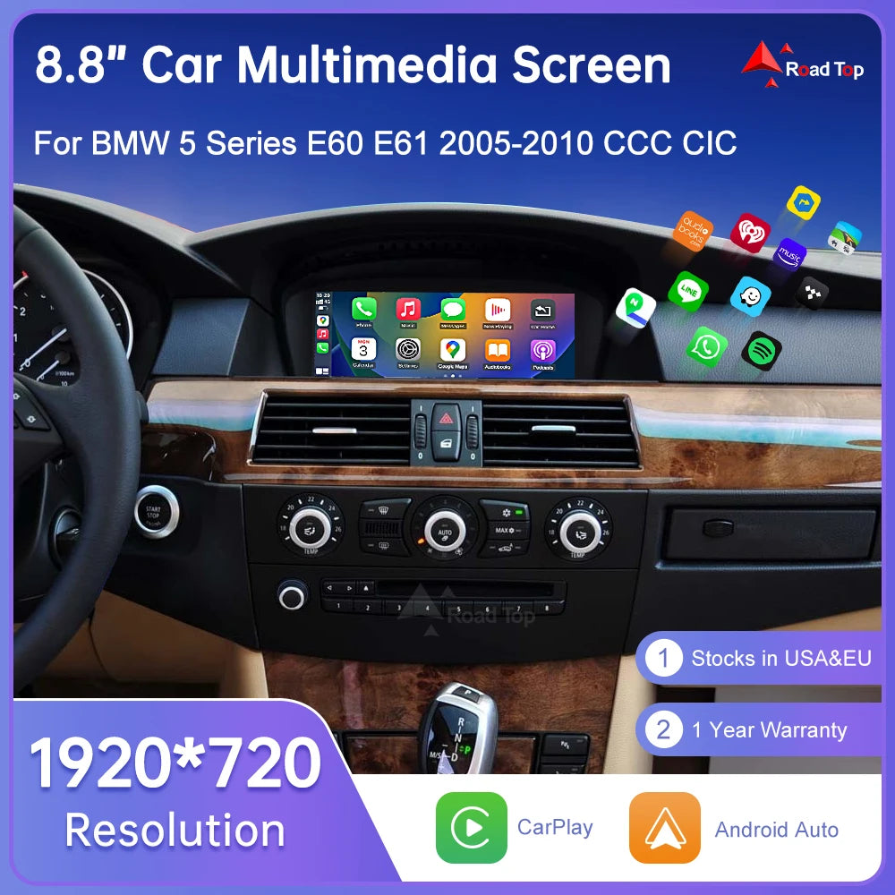 Wireless CarPlay Touch Screen For BMW 5 Android Auto Monitor Radio Player