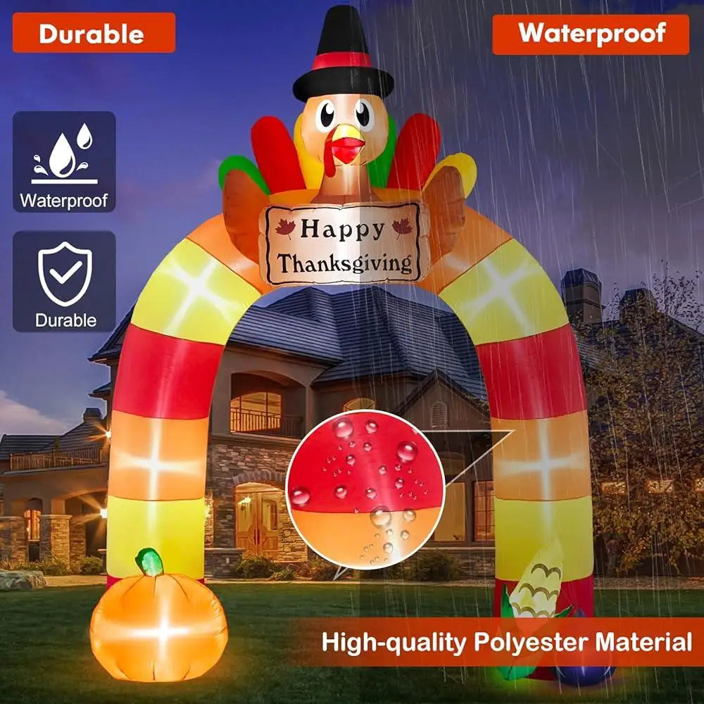 Thanksgiving Inflatable Turkey Archway Outdoor Decor with Happy Thanksgiving Sign LED Lights