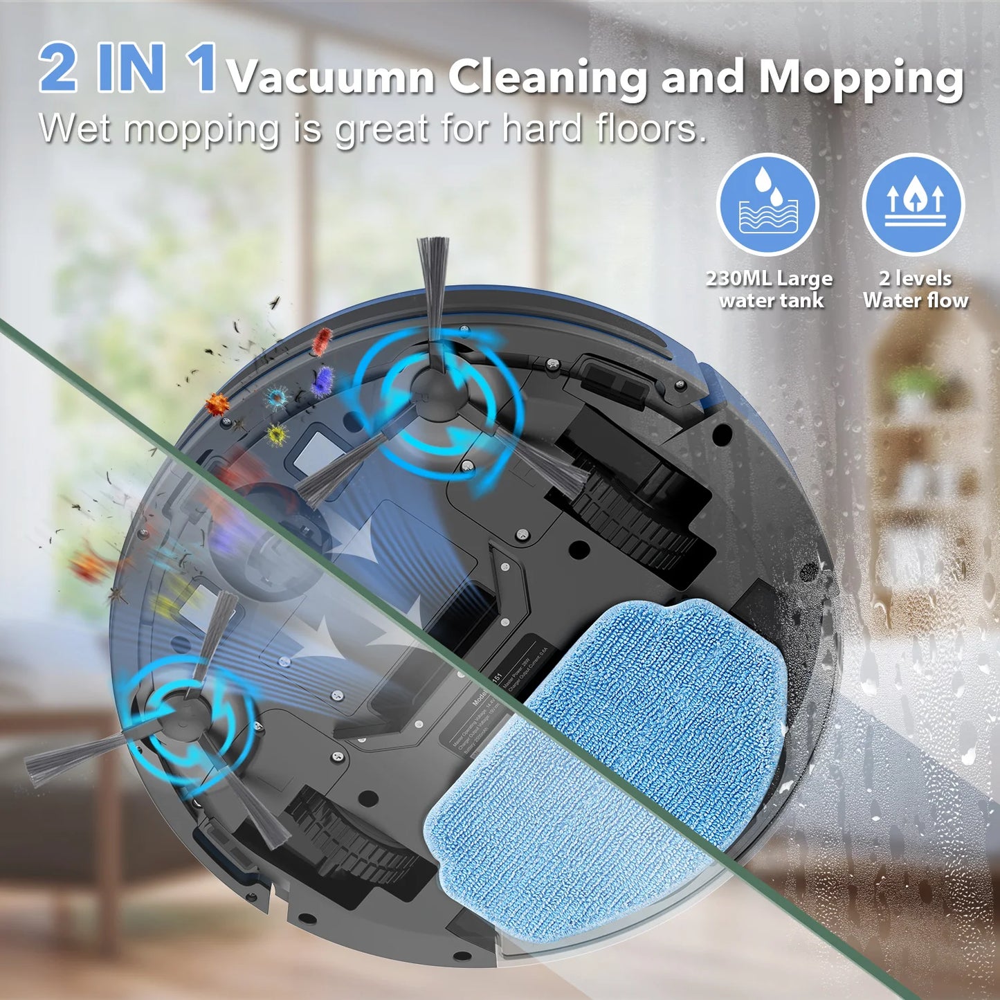 Robot Vacuum Cleaner 15kPa Power Auto Charging App Control Water Tank Wet Mopping Robot Vacuum Cleaner