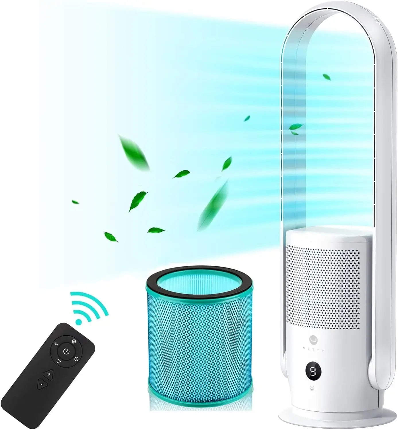 Bladeless Tower Fan and Air Purifier in one, True HEPA Filter 99.97%