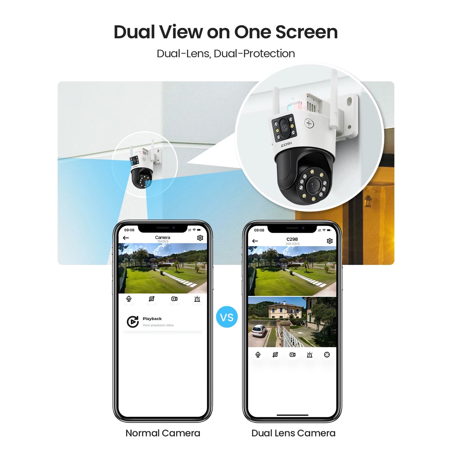 C298 Max 4K 8MP Dual-Lens(2x4MP) Wired WiFi PTZ Security Camera Outdoor