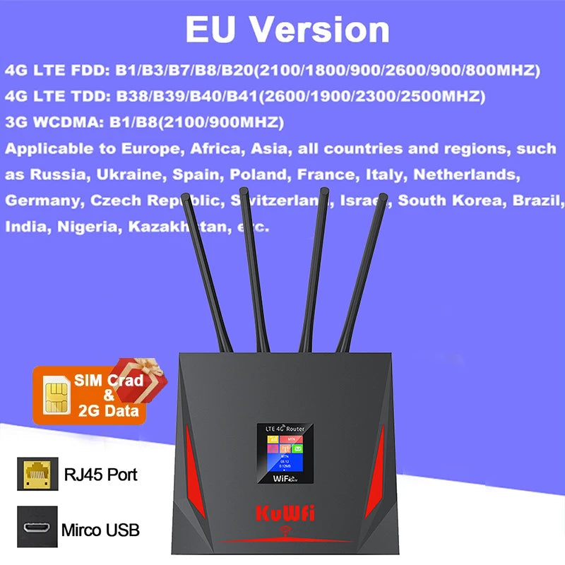 4G LTE Router CAT4 300Mbps Wifi Router 4G Modem with Free SIM Card