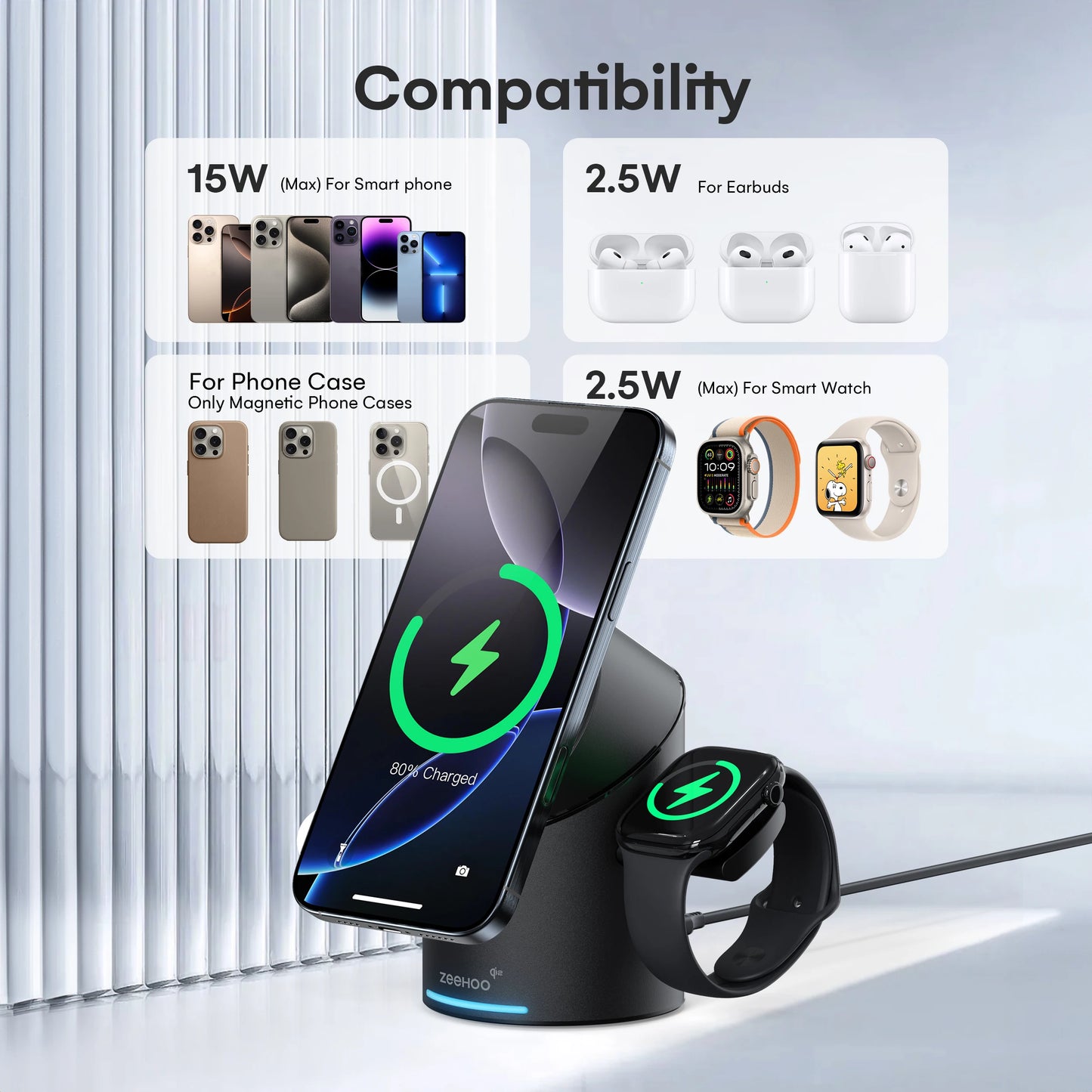 Wireless Charging Station, CylinTrick-R Qi2 15W Fast Charging, 3 in 1