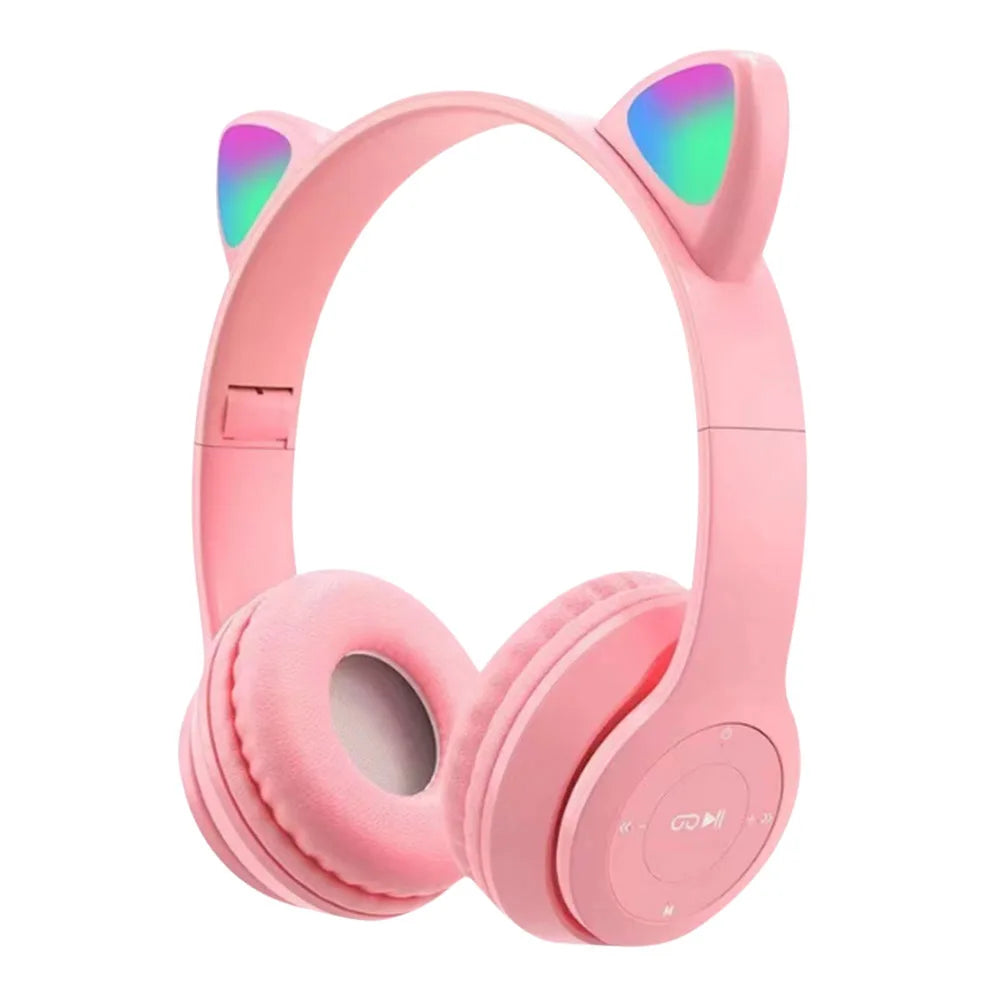 Wireless Headphones Cat Ear Bluetooth-Compatible Helmets Glow Light