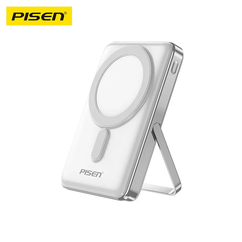 PISEN Magnetic Wireless Power Bank with Built in Stand MagSafe Compatible 30W USB C Fast Charging for iPhone Samsung Huawei