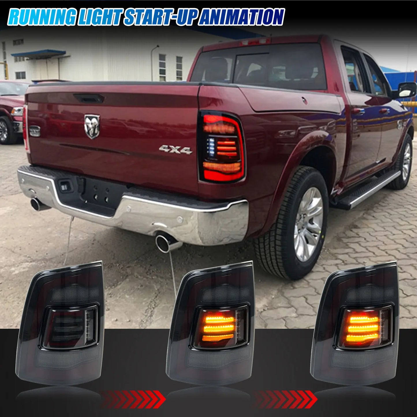 LED Tail Lights for Dodge Ram 1500 2500 3500 4th Gen Rear Lamps Start-up Animation Sequential Turn Signal Assembly
