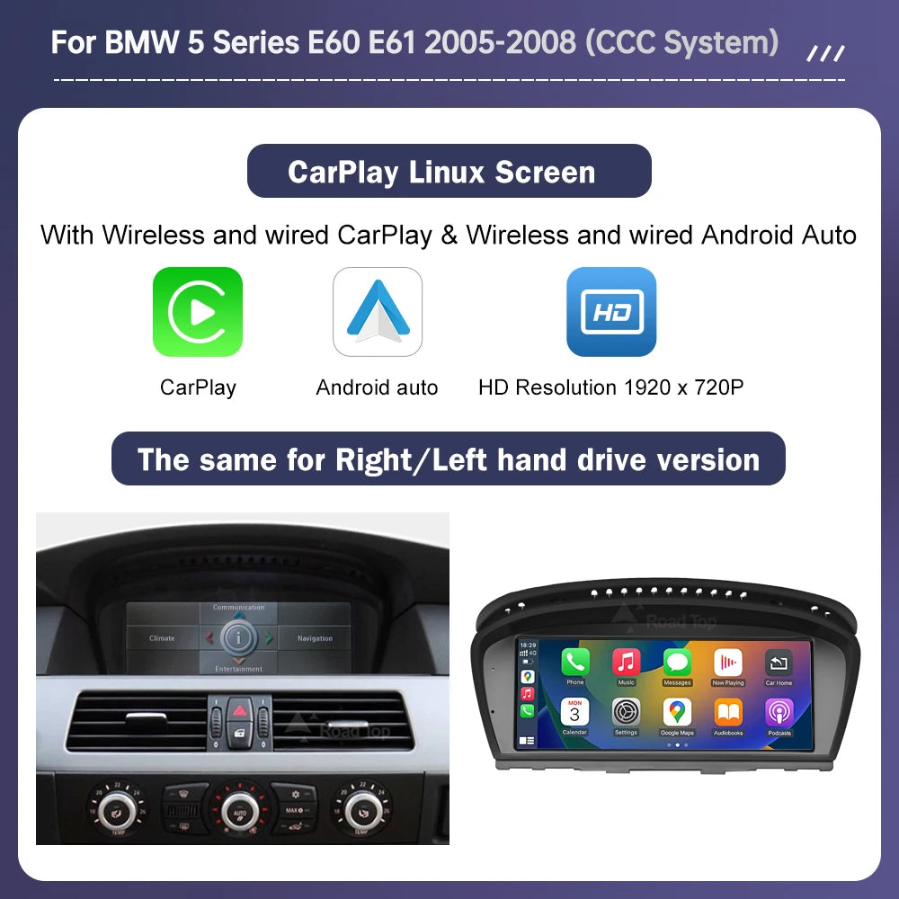 Wireless CarPlay Touch Screen For BMW 5 Android Auto Monitor Radio Player