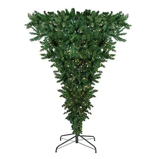 Upside Down Christmas Tree 7.5' Pre-Lit Green Spruce 500 Clear Lights 1293 Branch Tips Stand Included