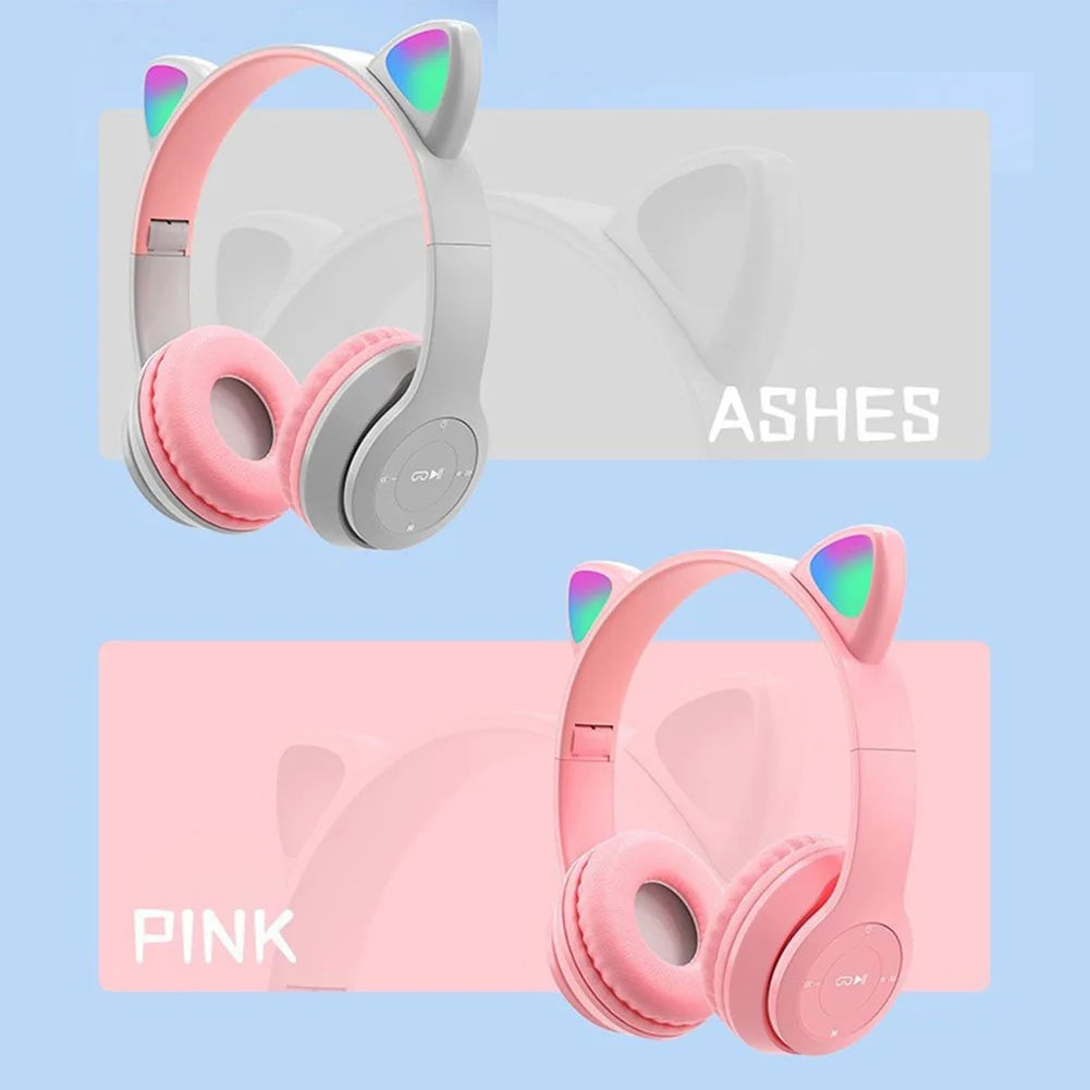 Wireless Headphones Cat Ear Bluetooth-Compatible Helmets Glow Light