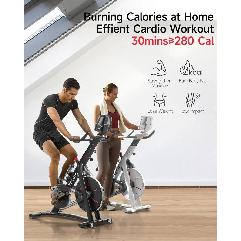 Black Exercise Bike for Home,Smart White Cycling Bike Magnetic Stationary Bike,
