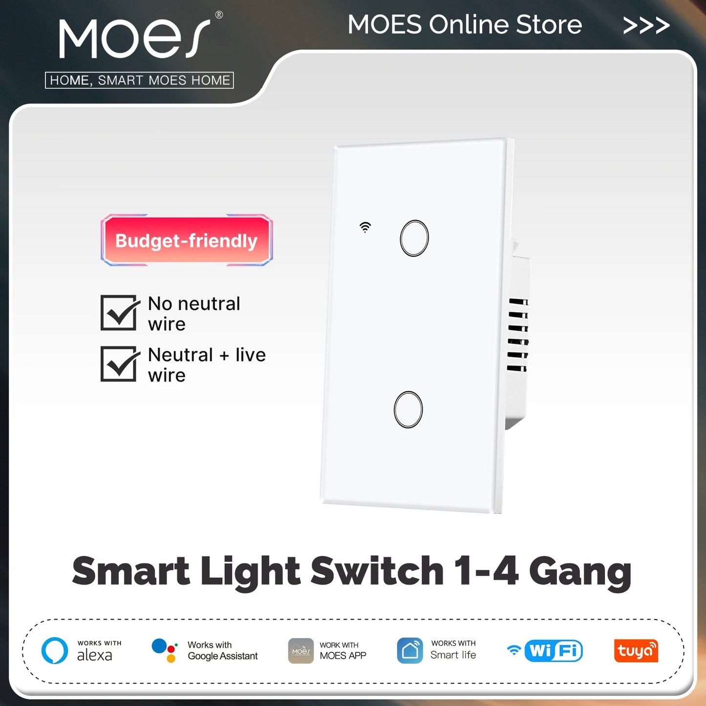 WiFi Smart Light Switch Glass Touch Control Fireproof No Neutral Wire