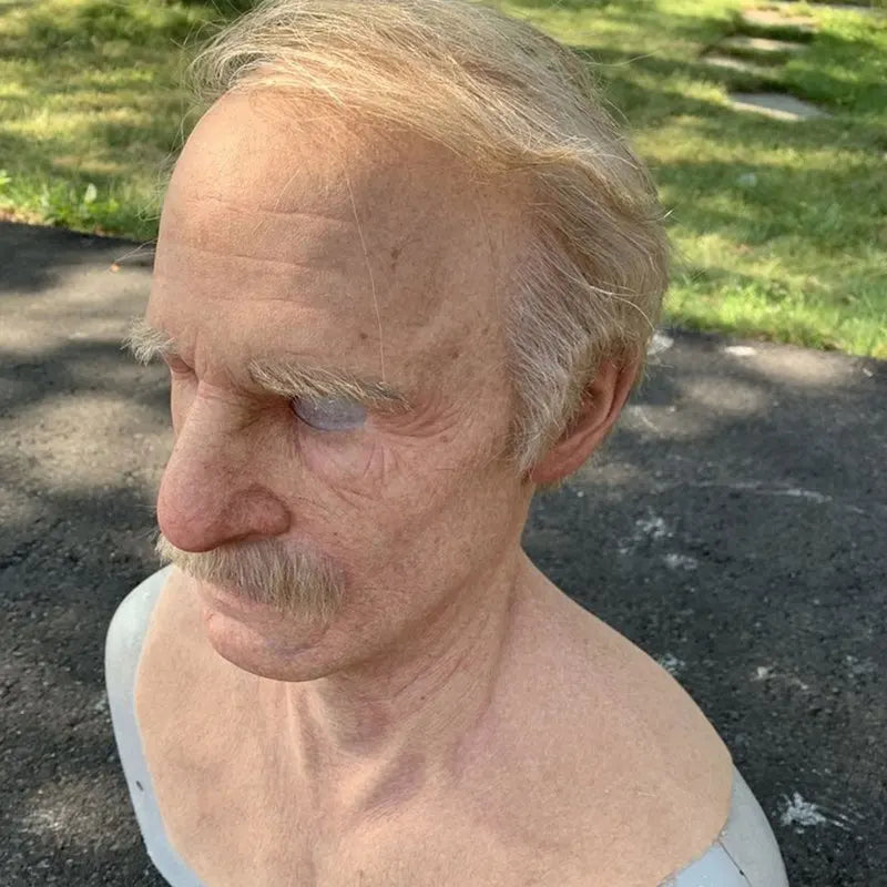 Realistic Grandpa Halloween Mask - Latin Helmet with Wig, Halloween Elderly Role