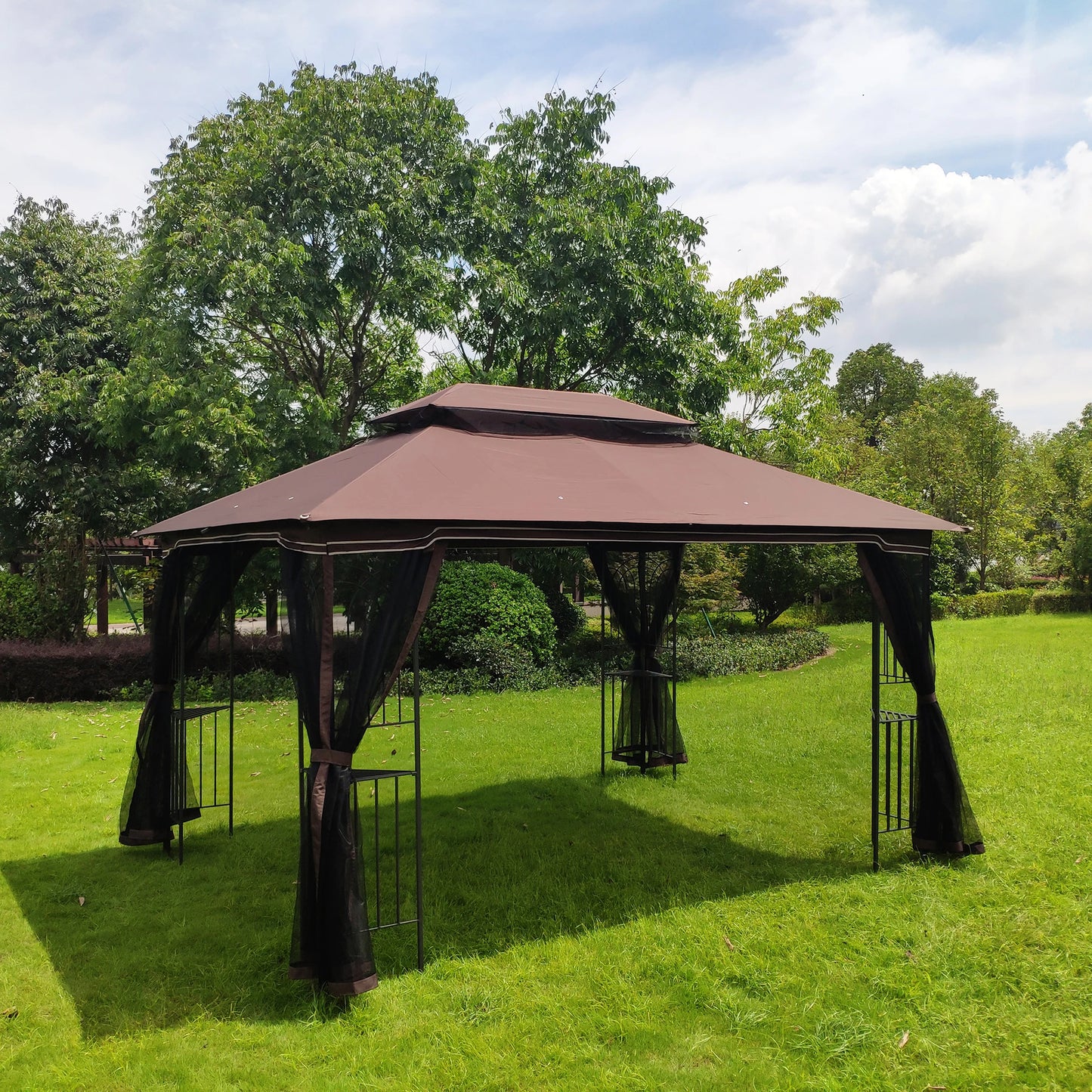 13x10 Outdoor Patio Gazebo Canopy Tent With Ventilated Double Roof And Mosquito net