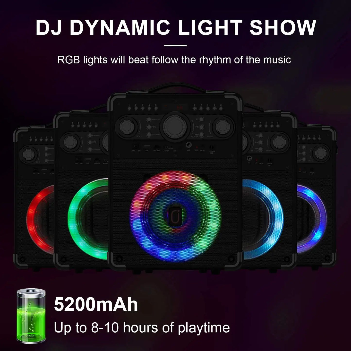 Karaoke Machine with 3 Mics&DJ Disco Ball Light, Portable Bluetooth