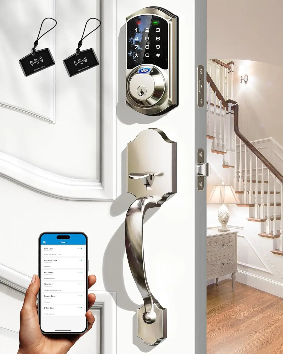 Fingerprint Smart Door Lock, App Control, 7-in-1 Keyless Entry, Auto Lock, Emergency Power Port