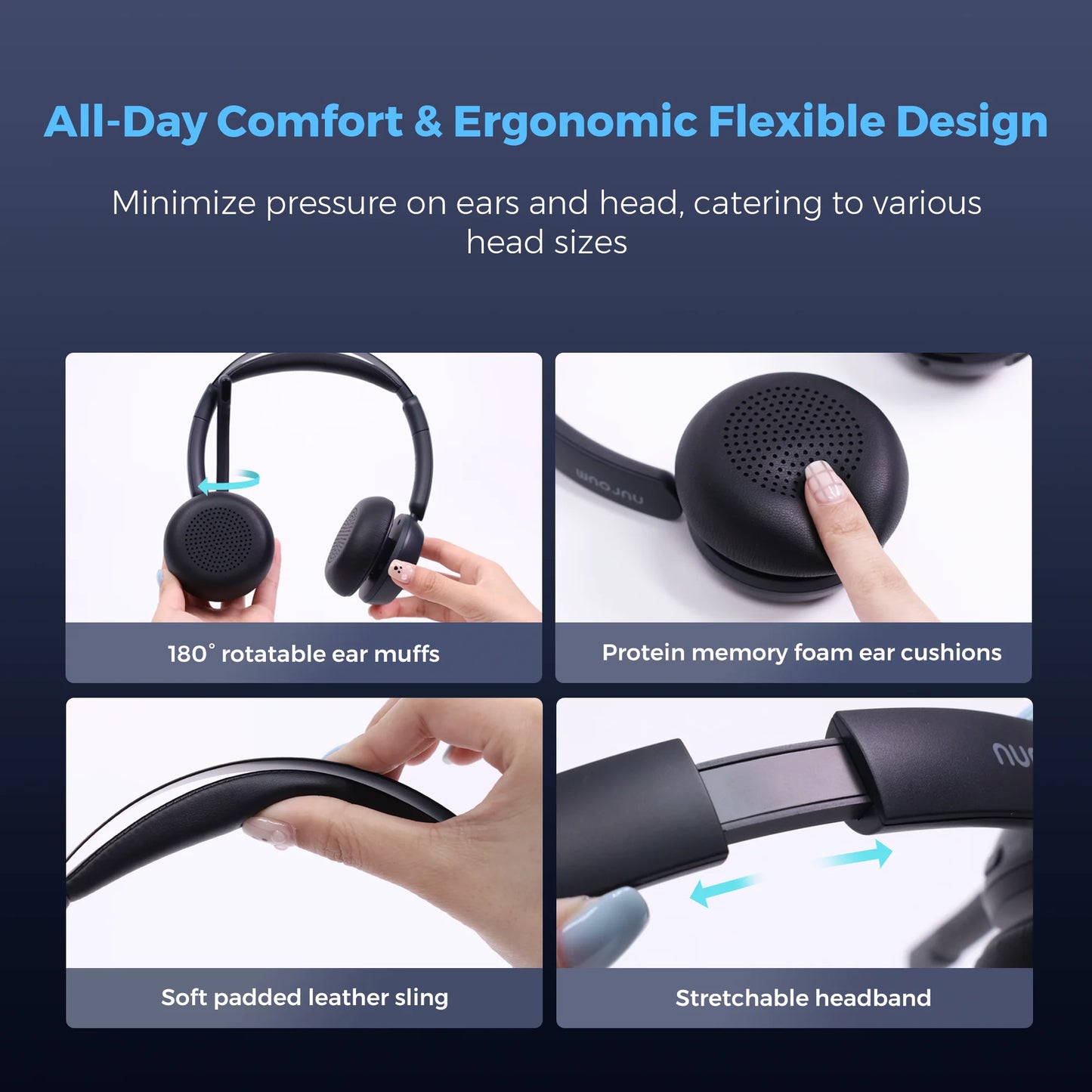 Wireless AI Noise Cancellation Headset With Charging Stand Mics Bluetooth USB