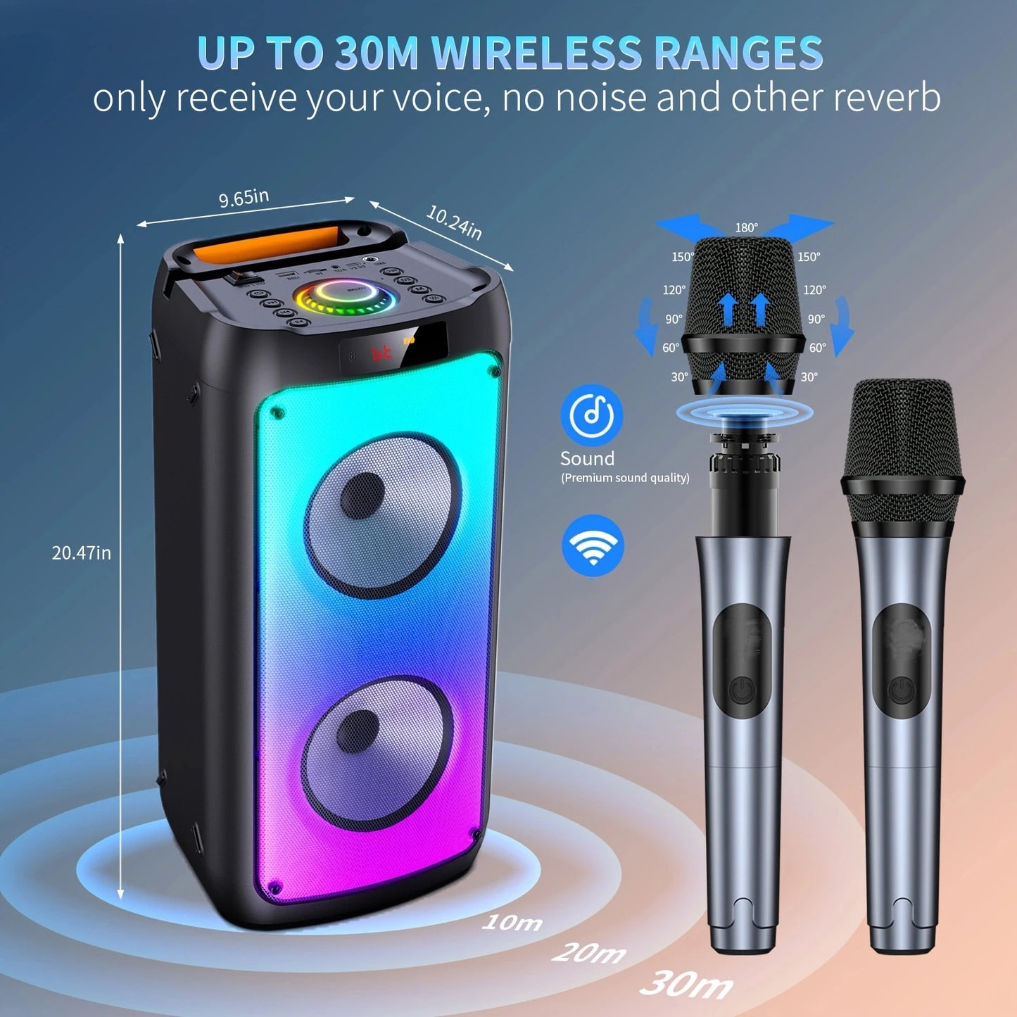 Wireless Bluetooth Speaker, Karaoke Machine with 2 Microphone,