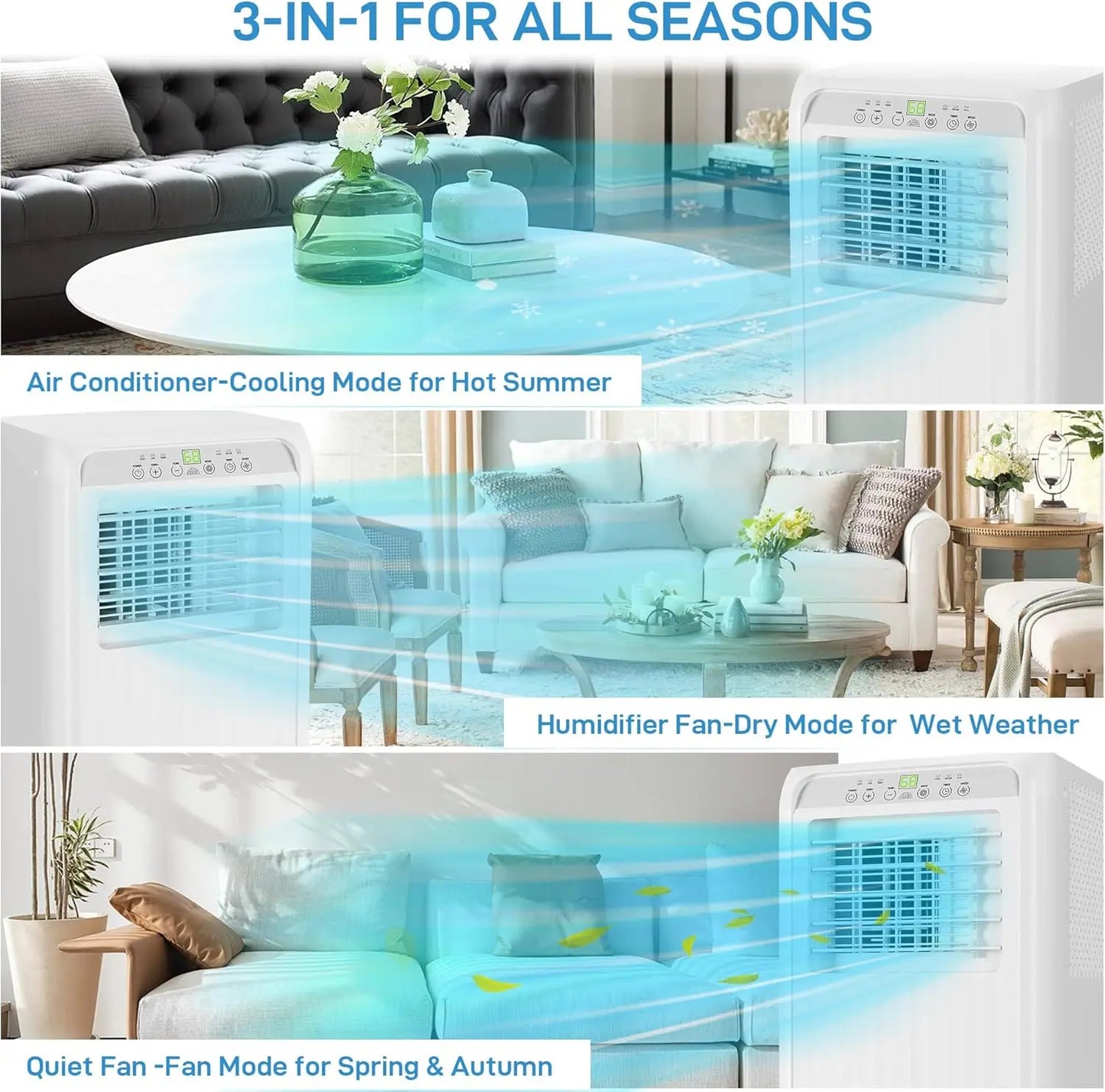 8000 Btu Portable Air Conditioners, 3-in-1 Portable AC, Dehumidifier,