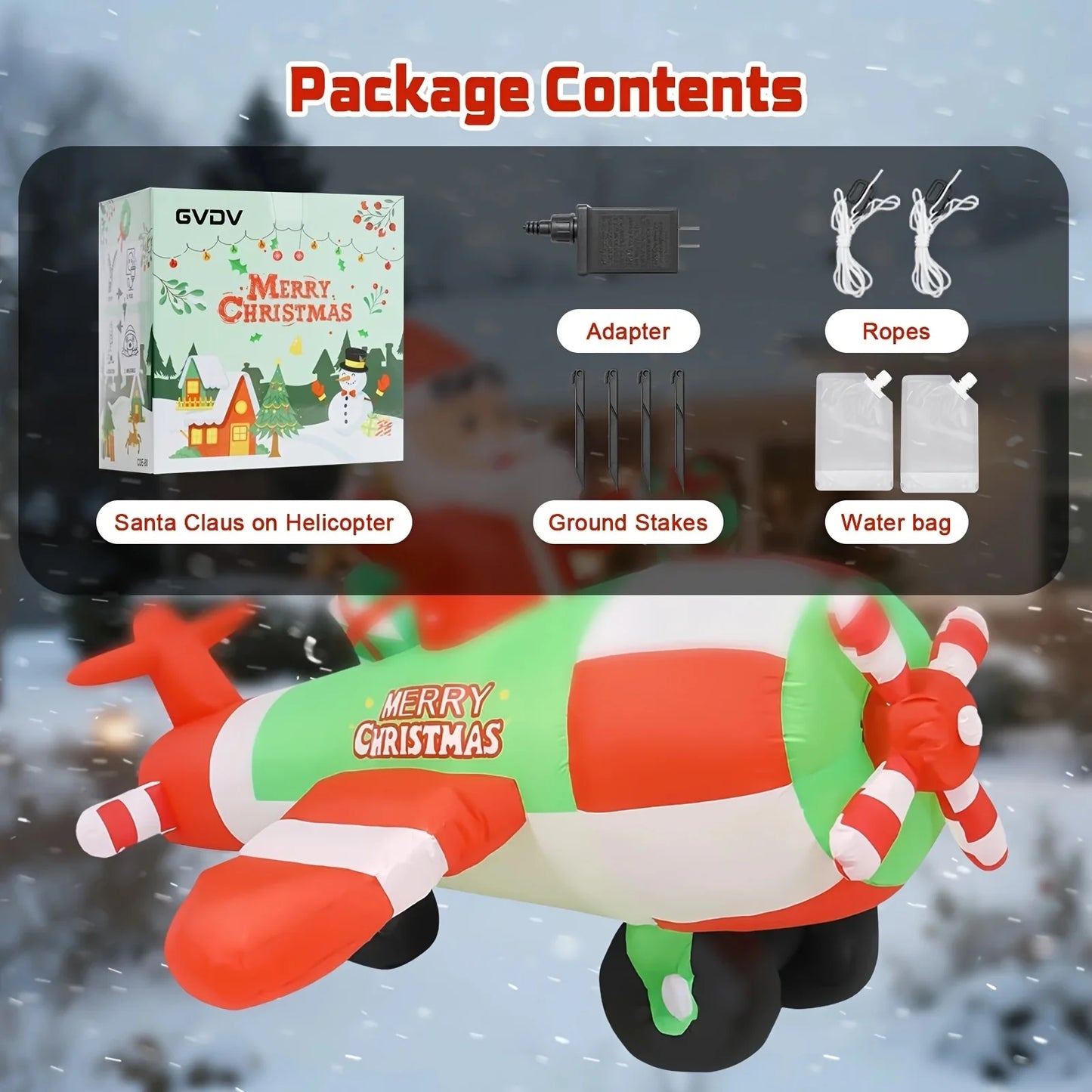 9FT Inflatable Decoration With Built-in LED Lights | Santa Pilot | Outdoor Christmas Lawn Decor,