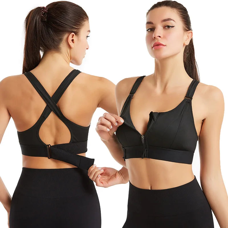 Adjustable Front-Zip Sports Bra. It's a shockproof, wire-free
