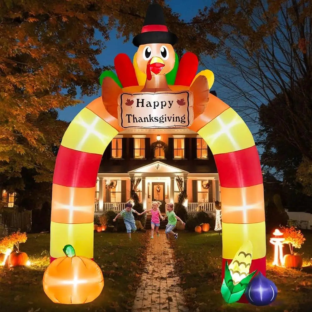 Thanksgiving Inflatable Turkey Archway Outdoor Decor with Happy Thanksgiving Sign LED Lights