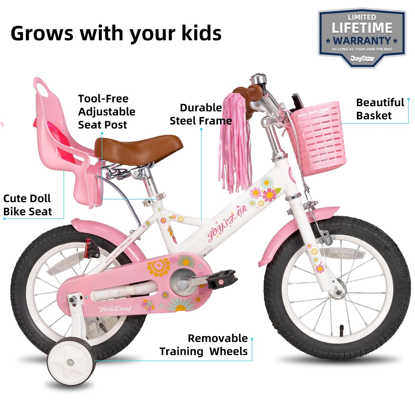 Little Daisy Kids Bike for Girls Ages 2-7 Years, Bikes with Doll Bike Seat