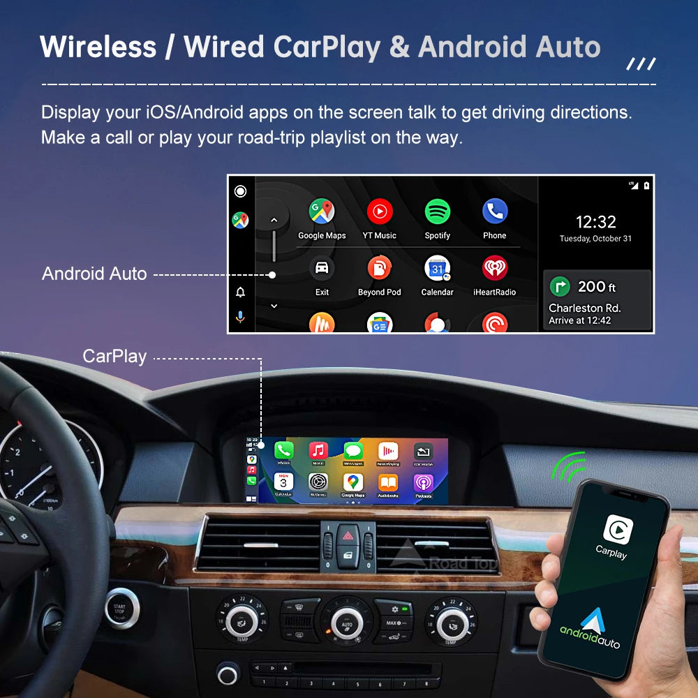 Wireless CarPlay Touch Screen For BMW 5 Android Auto Monitor Radio Player