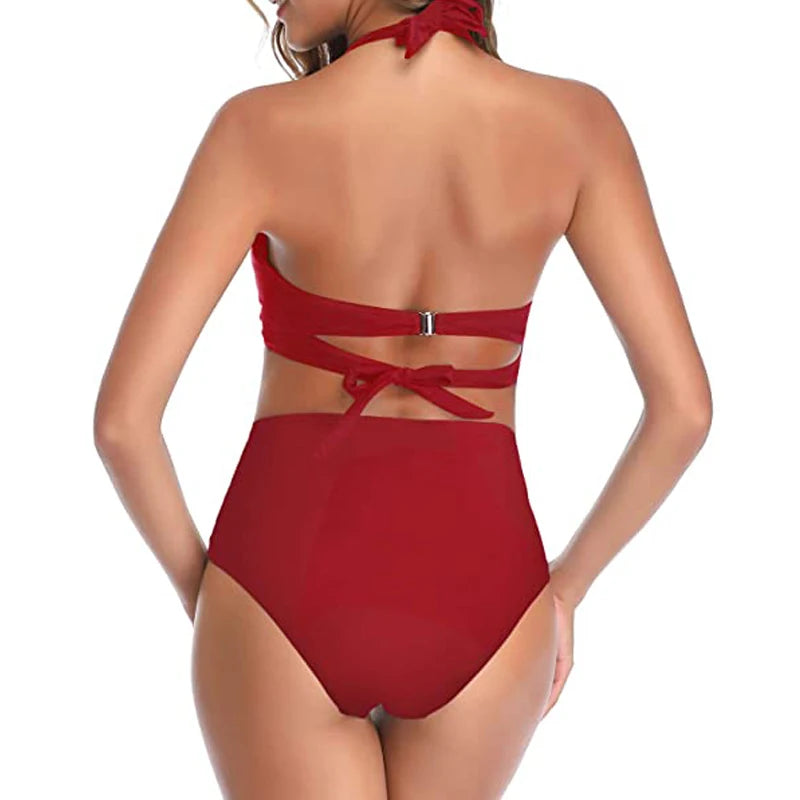 Two Pieces High Waist Bikini Sets Halter Solid Printed Swimsuit Brazilian Swimwear