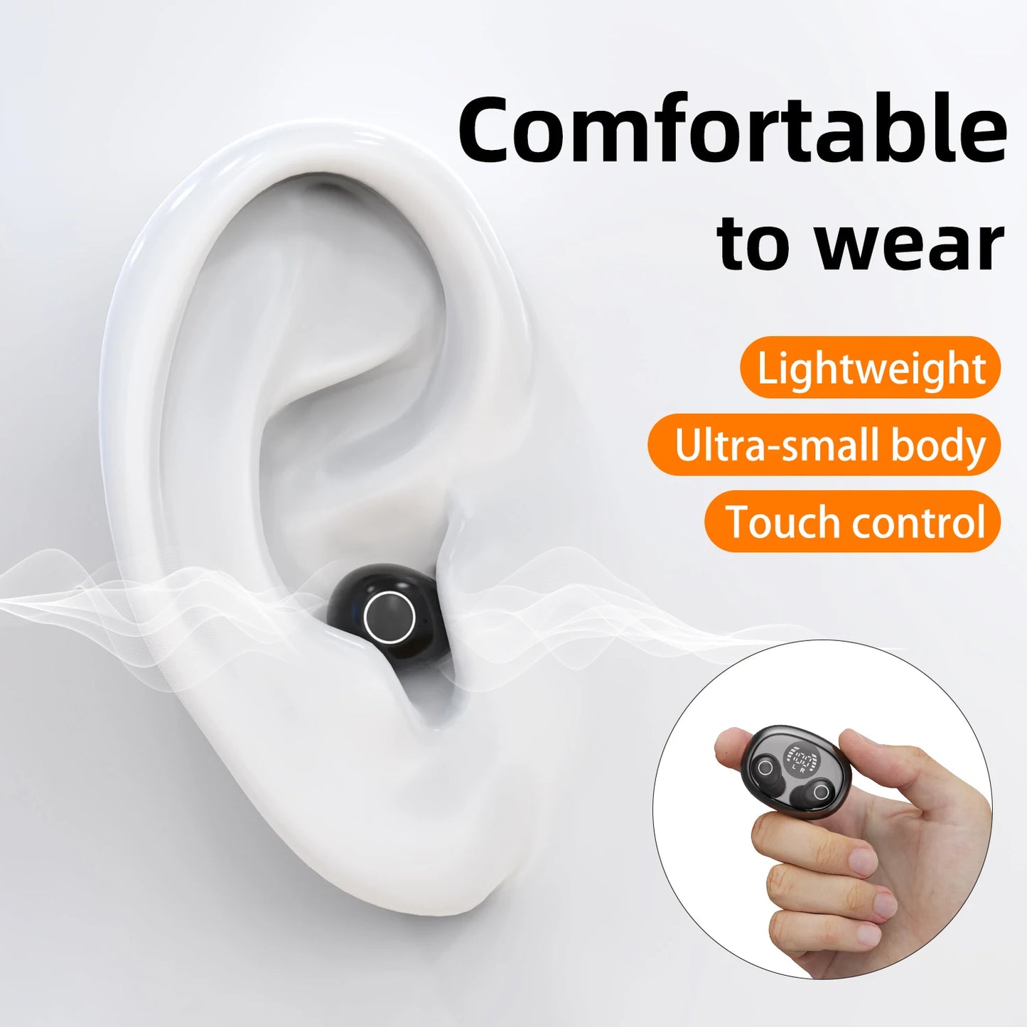 Invisible Sleep Wireless Bluetooth Earphone Headset with Mic,Smallest Tiny Earbuds Hidden Headphones Small Ears Sleep Buds