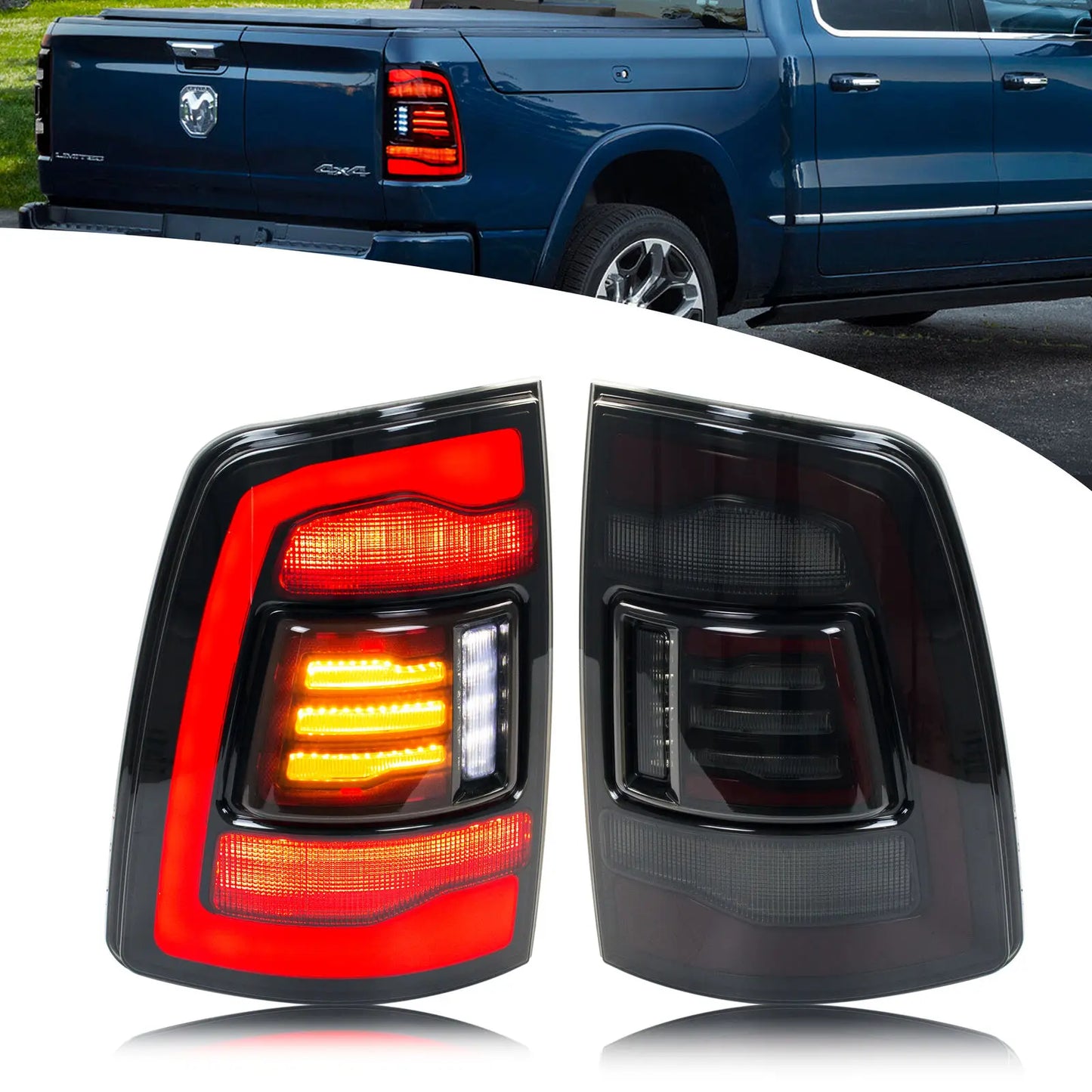 LED Tail Lights for Dodge Ram 1500 2500 3500 4th Gen Rear Lamps Start-up Animation Sequential Turn Signal Assembly
