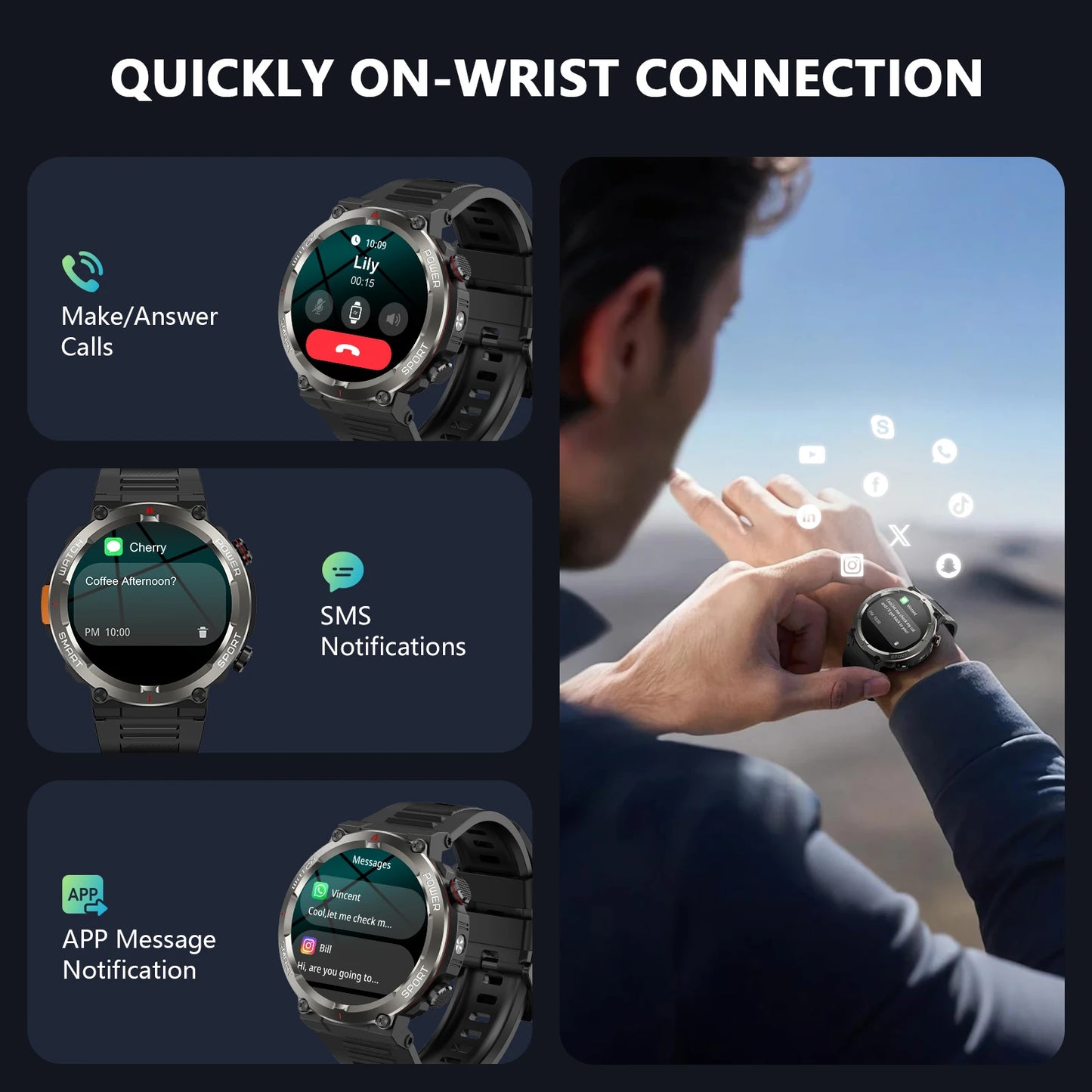 2025 New Blackview W50pro Waterproof Smartwatch with LED Flashlight