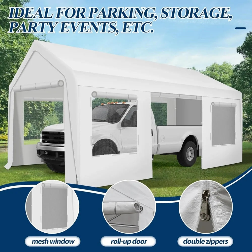 10' x 20' Heavy Duty Carport Tent - Portable Outdoor Car Canopy with Roll-up