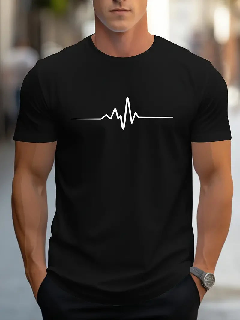 Print Men's Fashionable Summer Crew Neck Short Sleeve Sports T-shirt, Comfortable