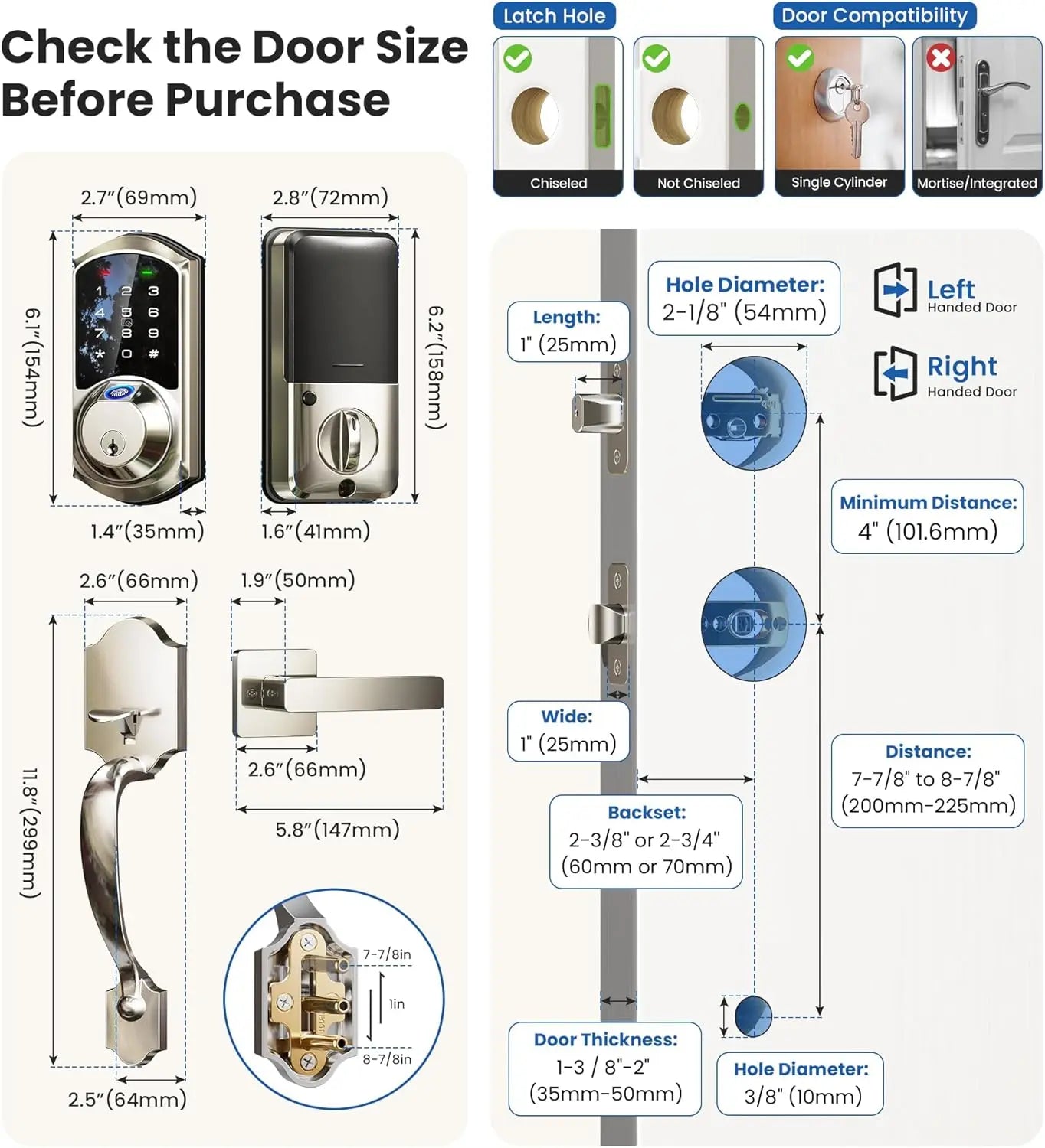 Fingerprint Smart Door Lock, App Control, 7-in-1 Keyless Entry, Auto Lock, Emergency Power Port