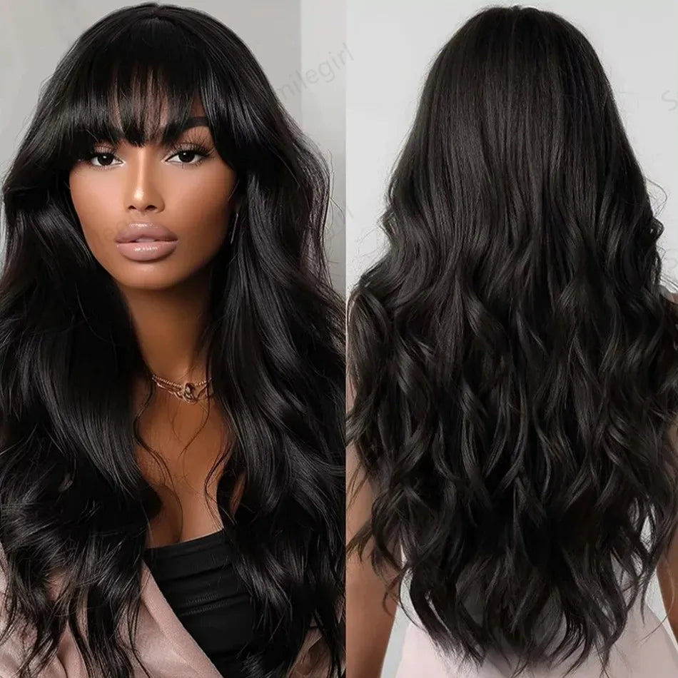 30 Inch Middle Part Lace Wig bob wigs With Bangs Body Wave Human Hair Wig