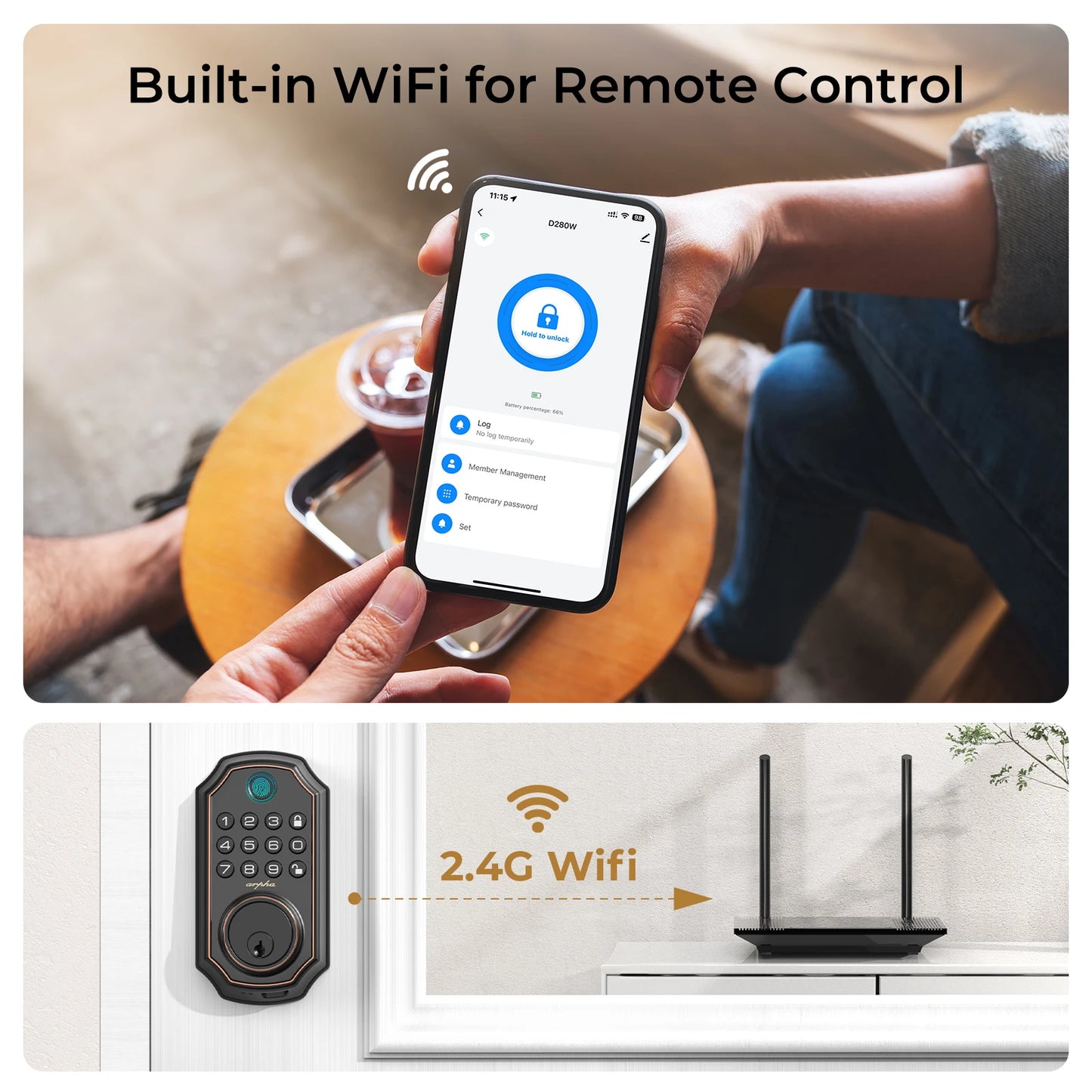 Smart Lock D280W Keyless Entry Door Lock Fingerprint Bulit-in WiFi