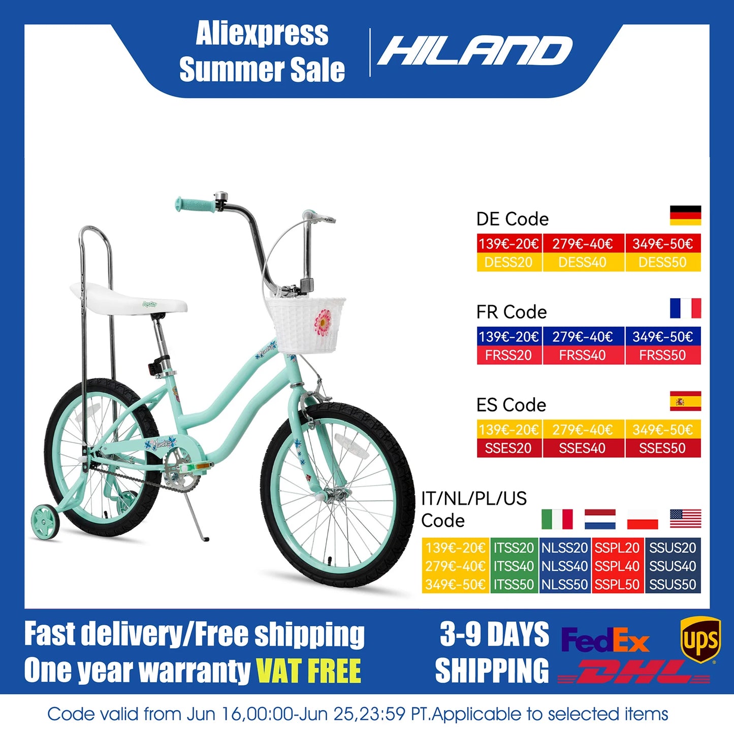 US warehouse 20 Inch Bike with Training Wheels, Banana Seat for Girls Ages 6-15