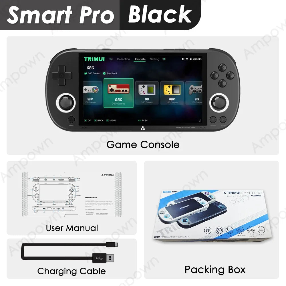 Trimui Smart Pro Handheld Game Console 4.96'' IPS Screen Linux System Joystick RGB Lighting