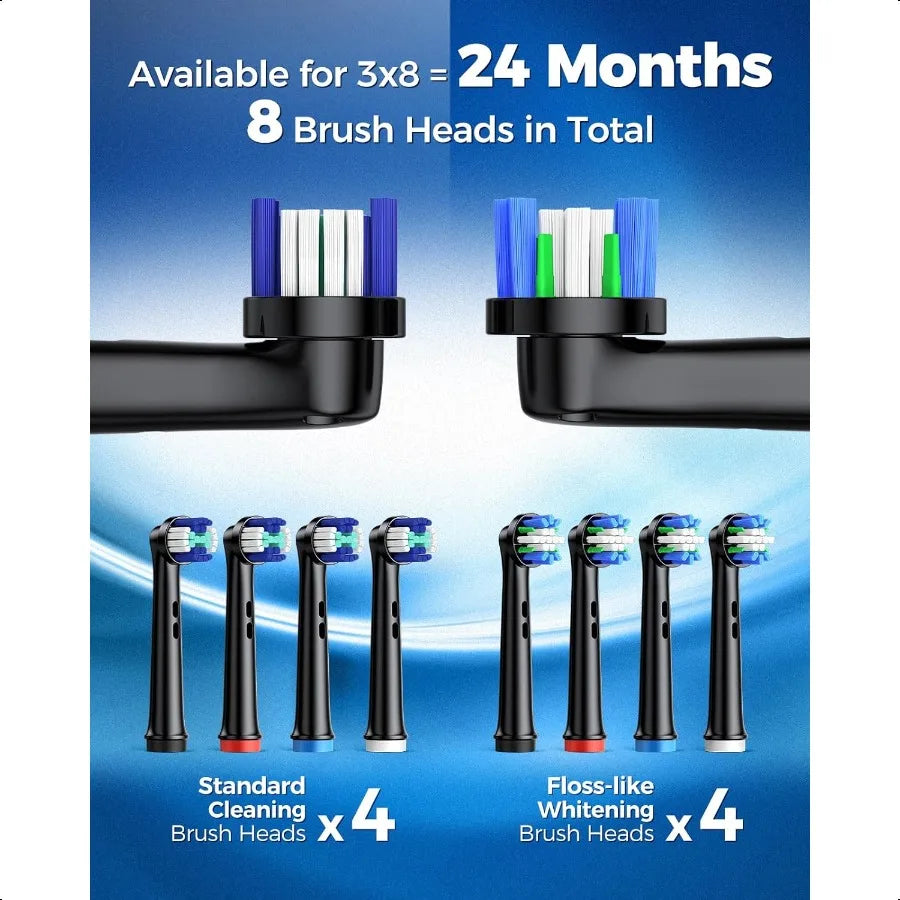 Rotating Electric Toothbrush for Adults with 8 Brush Heads 2 Types 4 Modes Deep