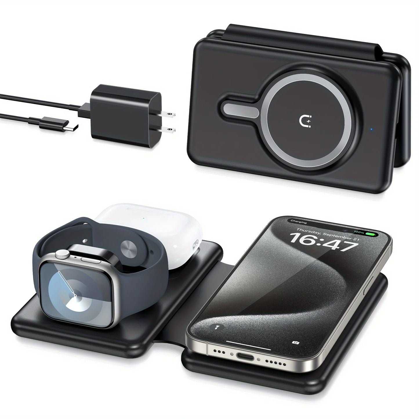 Cell Phone Wireless Charger - 3-in-1 Travel Charging Station